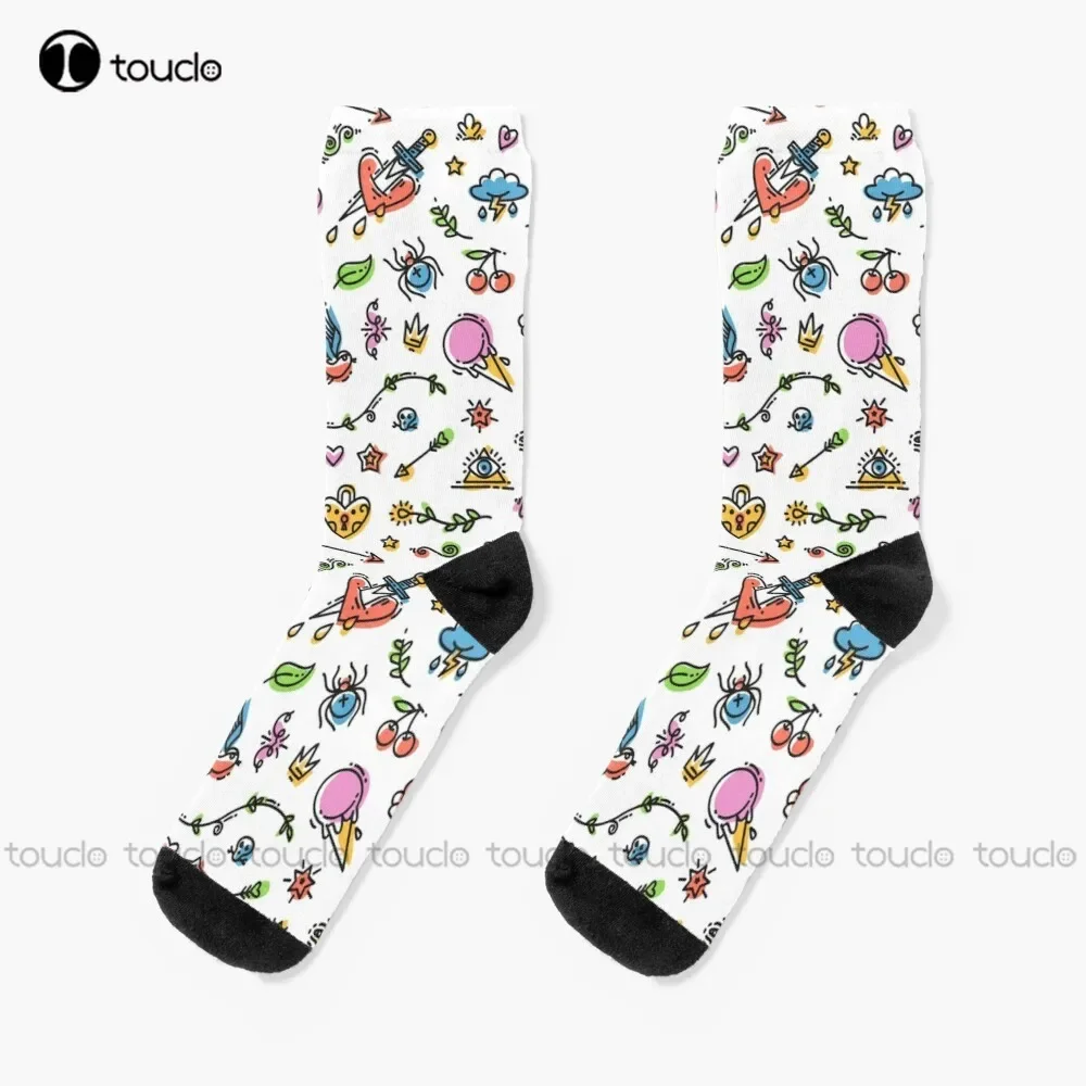 

Colorful Funny Old School Tattoo Pattern Socks Pink Softball Socks Christmas Gift Unisex Adult Teen Youth Socks Custom Women Men