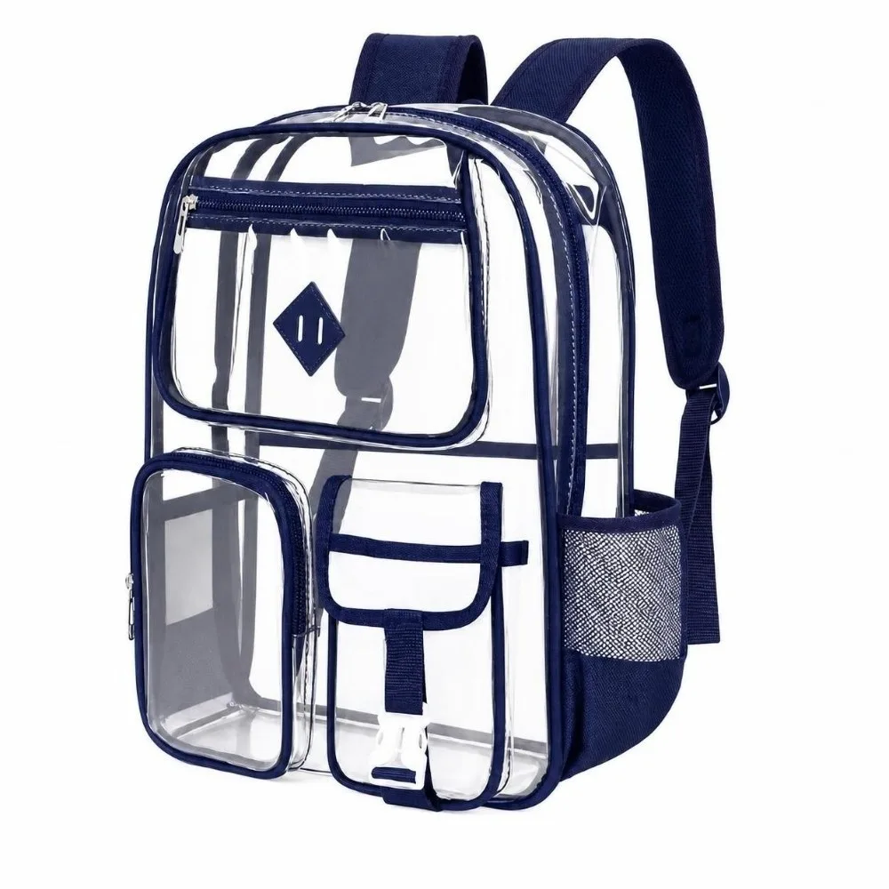 Mult-Pocket Clear PVC Backpack Waterproof Transparent School Backpack Wear-Resistant Durable See-Through Bookbag