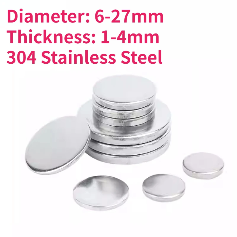 304 Stainless Steel Disc Round Steel Sheet Circular Metal Plate Disk Solid Flat Pad Diameter 6-27mm Thickness 1-4mm