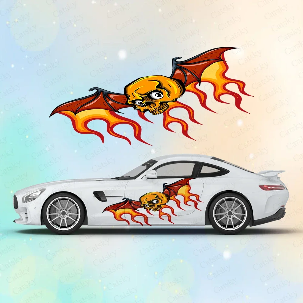 Flaming Skull with Fire Wings Large Car Stickers and Decals Car Body Stickers Car-Side Decals Waterproof Car Vinyl Stickers