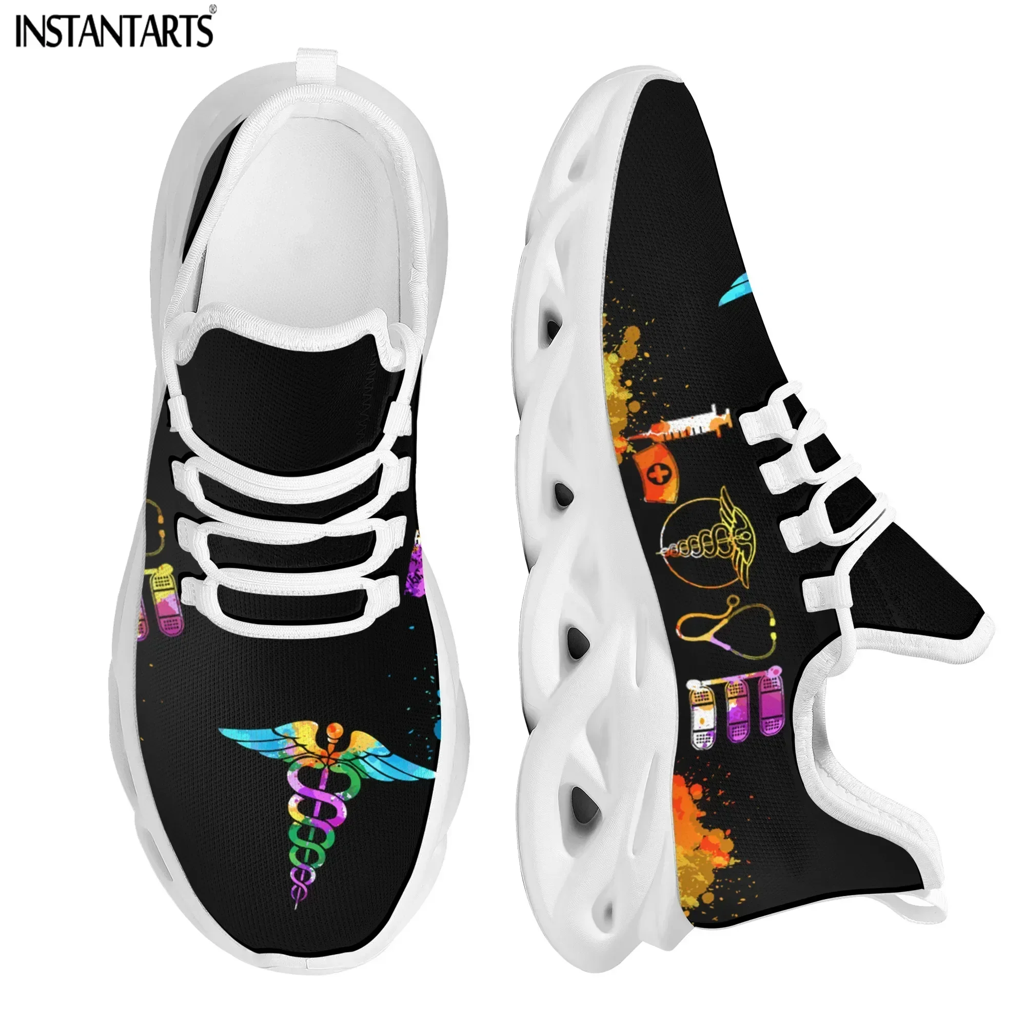 Cute Nurse Cat Pattern Female Shoes Casual Sneakers Brand Design Lace-up Walking Male Medical Student Flats Footwear - view 3