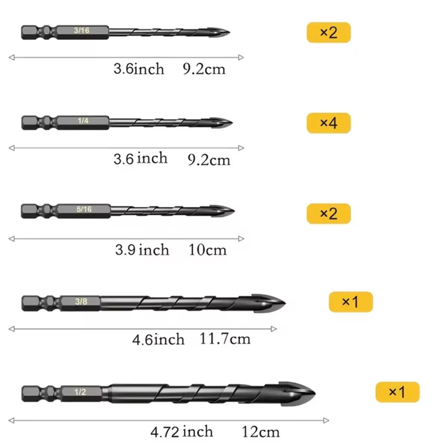 ชุดดอกสว่านคอนกรีตก่ออิฐ ปลายทังสเตนคาร์ไบด์สําหรับกระเบื้องเซรามิก - 10 ชิ้น