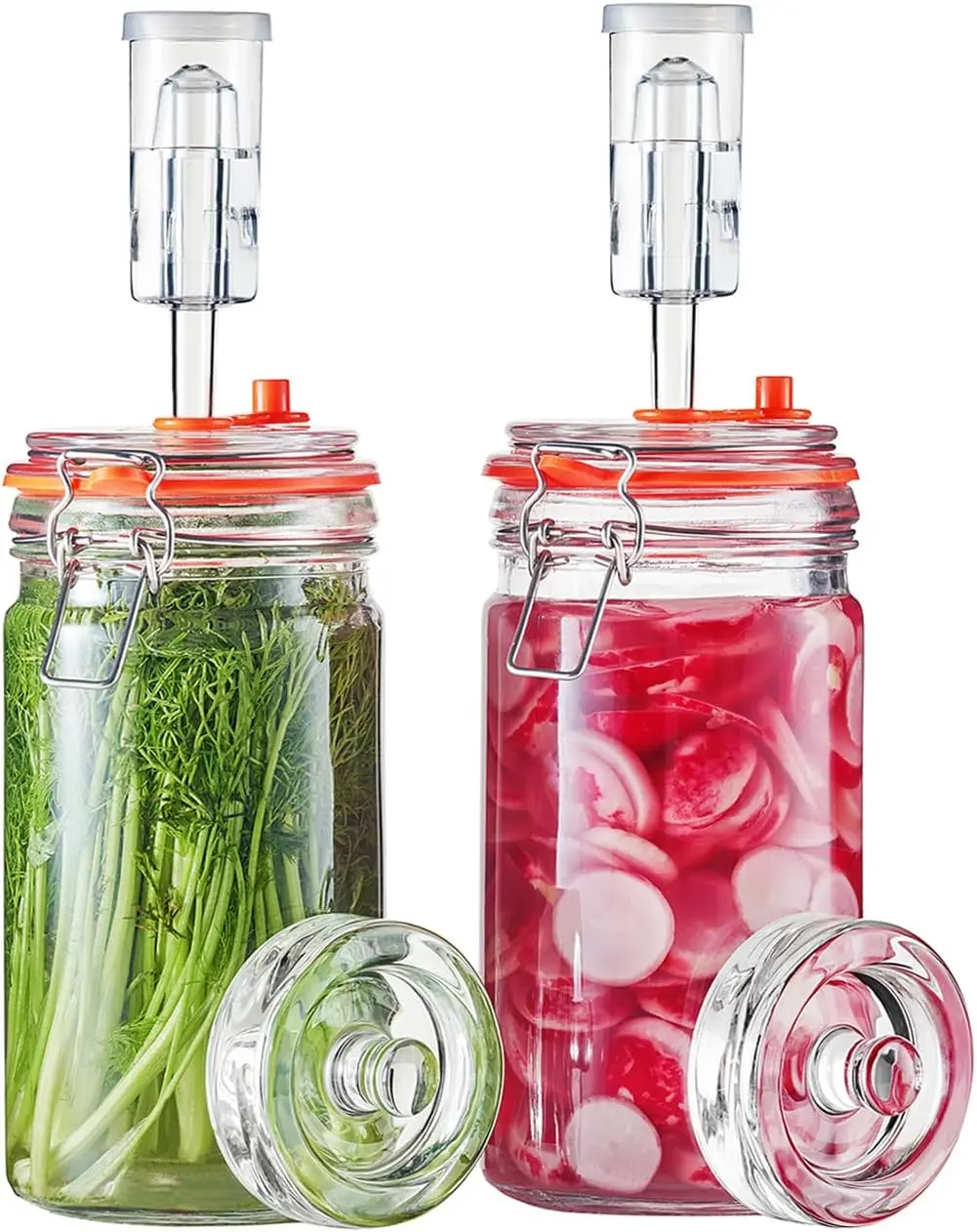 Jarra de Fermentación de 1 Litro, Kit de Fermentación de Vidrio con Peso para Hacer Kraut, Salsa Picante, Sidra, Vino de Miel y Más, Paquete de 2