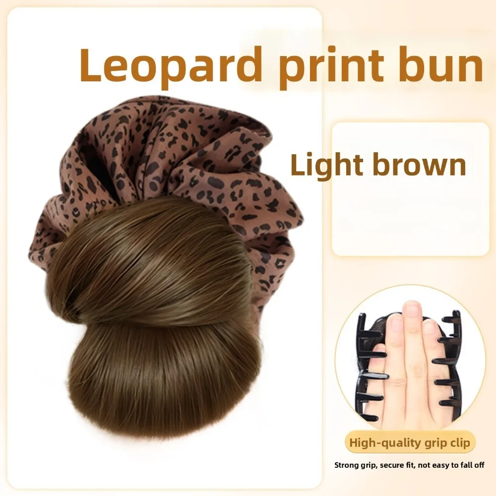 

New Synthetic Hair Bun Claw Clip Leopard Print with Hair Tie Wig Hair Clip Fluffy Bun Head Wig Hair Accessories