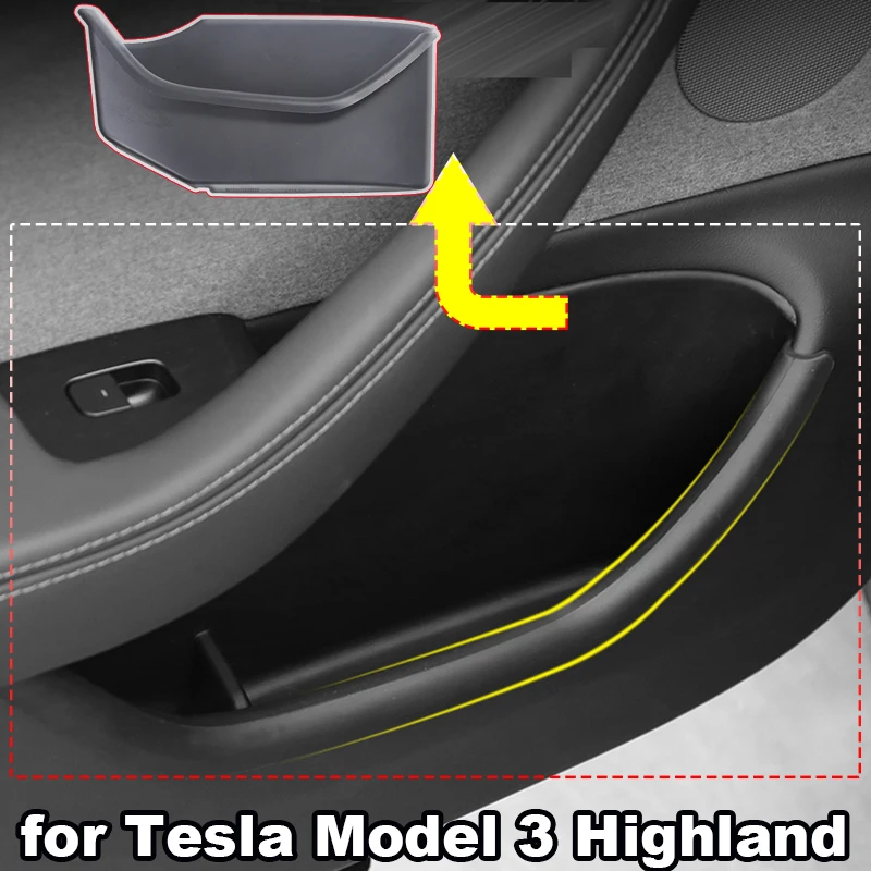 for Tesla Model 3 Highland Accessories Door Side Storage Organizer Box TPE Modfied Door Inserts Case Trash Bin Protect Flocking