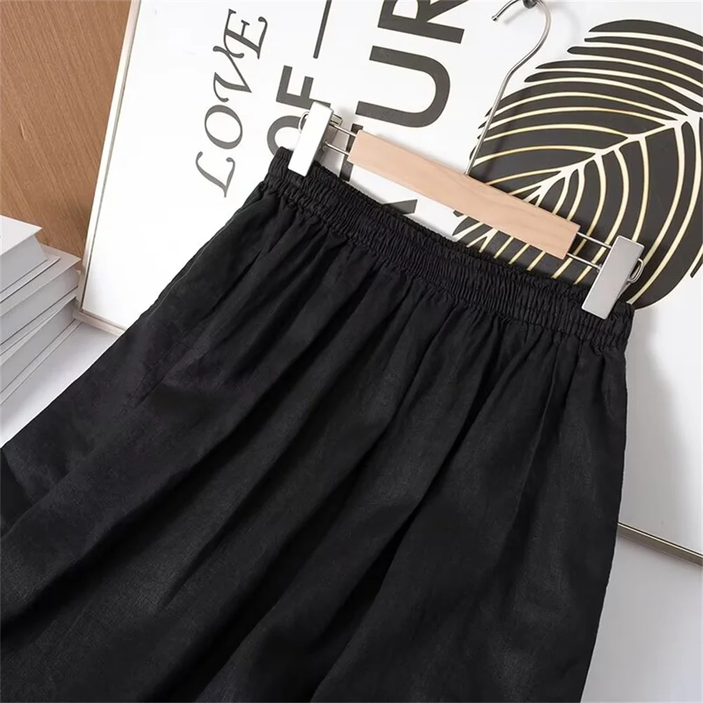 Cos Lris 2024 Summer New Product Women\'s Versatile Casual Elastic Waist Black A-line Skirt Half skirt