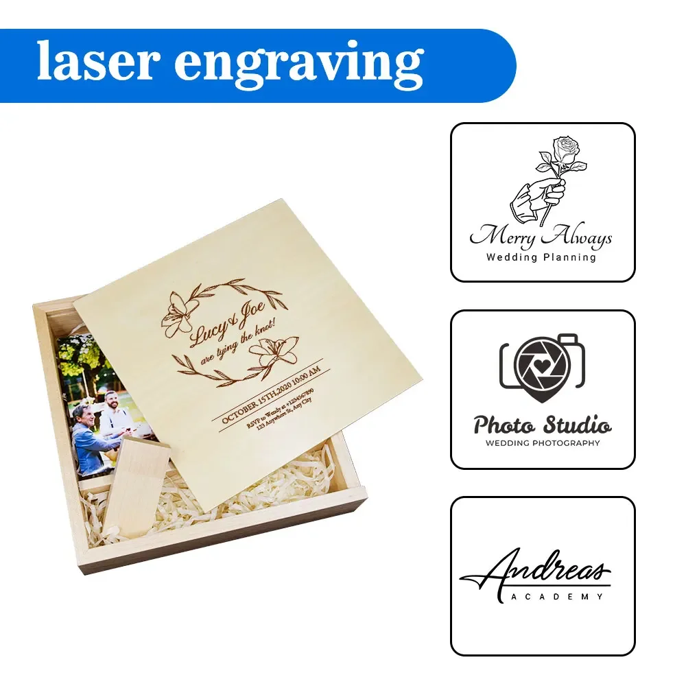 5 PÇS/LOTE Pen Drive Logotipo Personalizado Gratuito USB 3.0 Álbum de Fotos de Bordo Caixa de Madeira USB Flash Drive 128GB Fotografia Vara 170*170*35mm