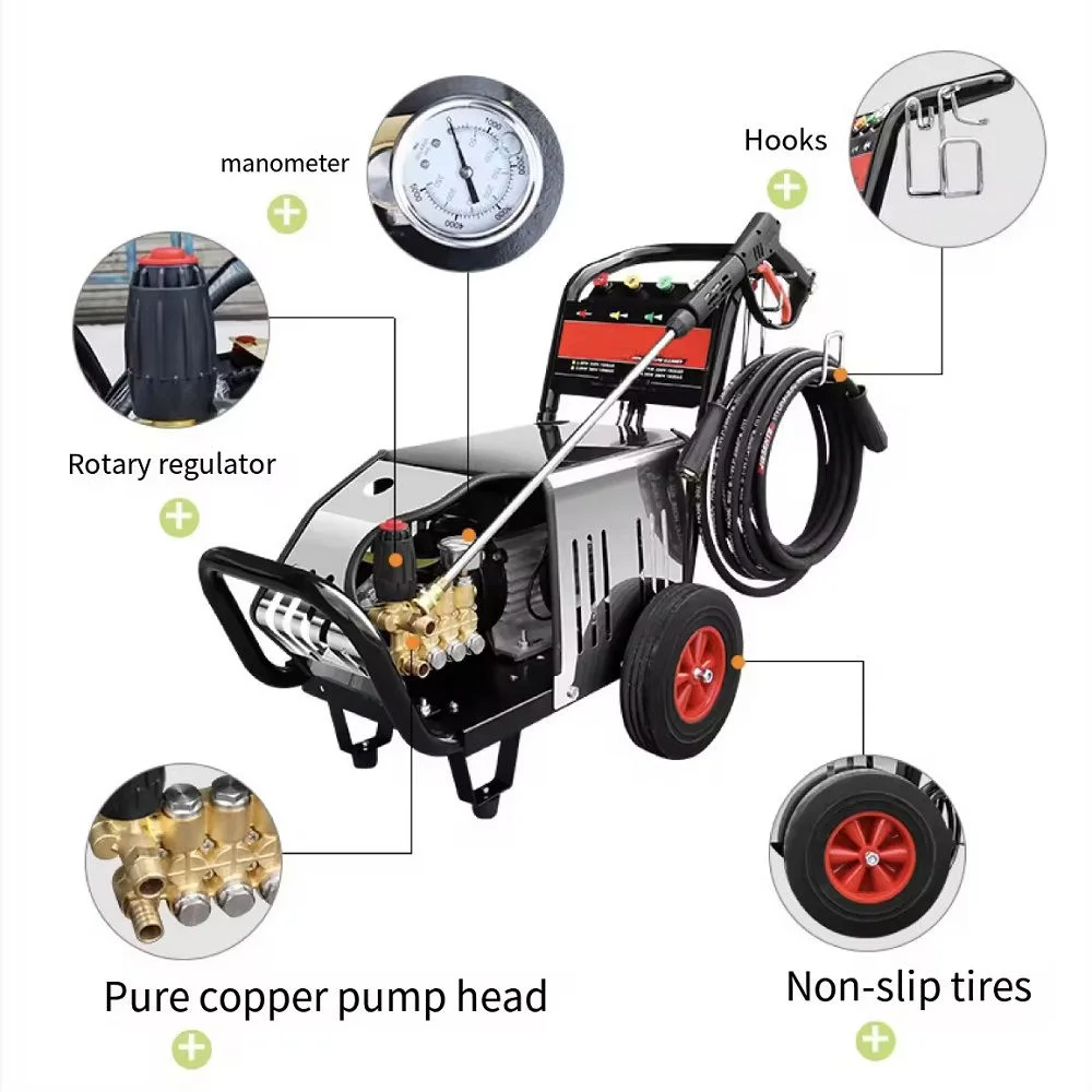 Hot Sales 3000W 150Bar Electric Commercial Industrial Stainless Steel Shell High Pressure Car Wash Machine
