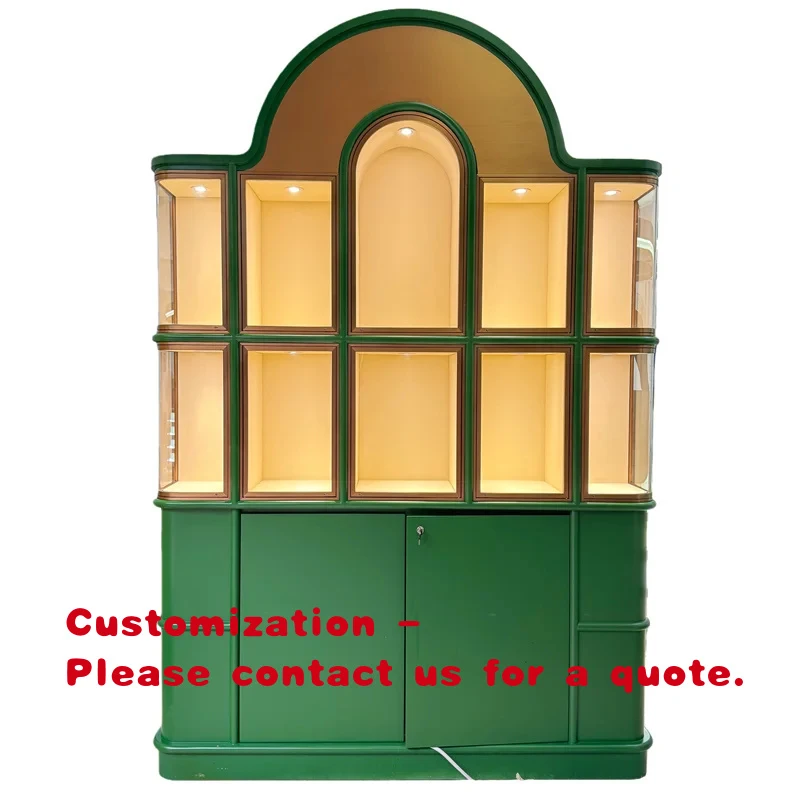 

custom.Classic Green Jewelry Display Cabinet with LED Lighting Glass Jewelry Showcase Luxury Jewelry Store Display