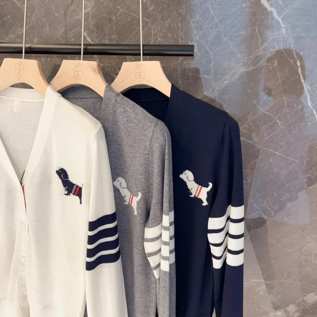 

Autumn College Style Knitted Cardigan Long Sleeve Puppy Embroidery TB Four Bar Sweet Short Top for Women