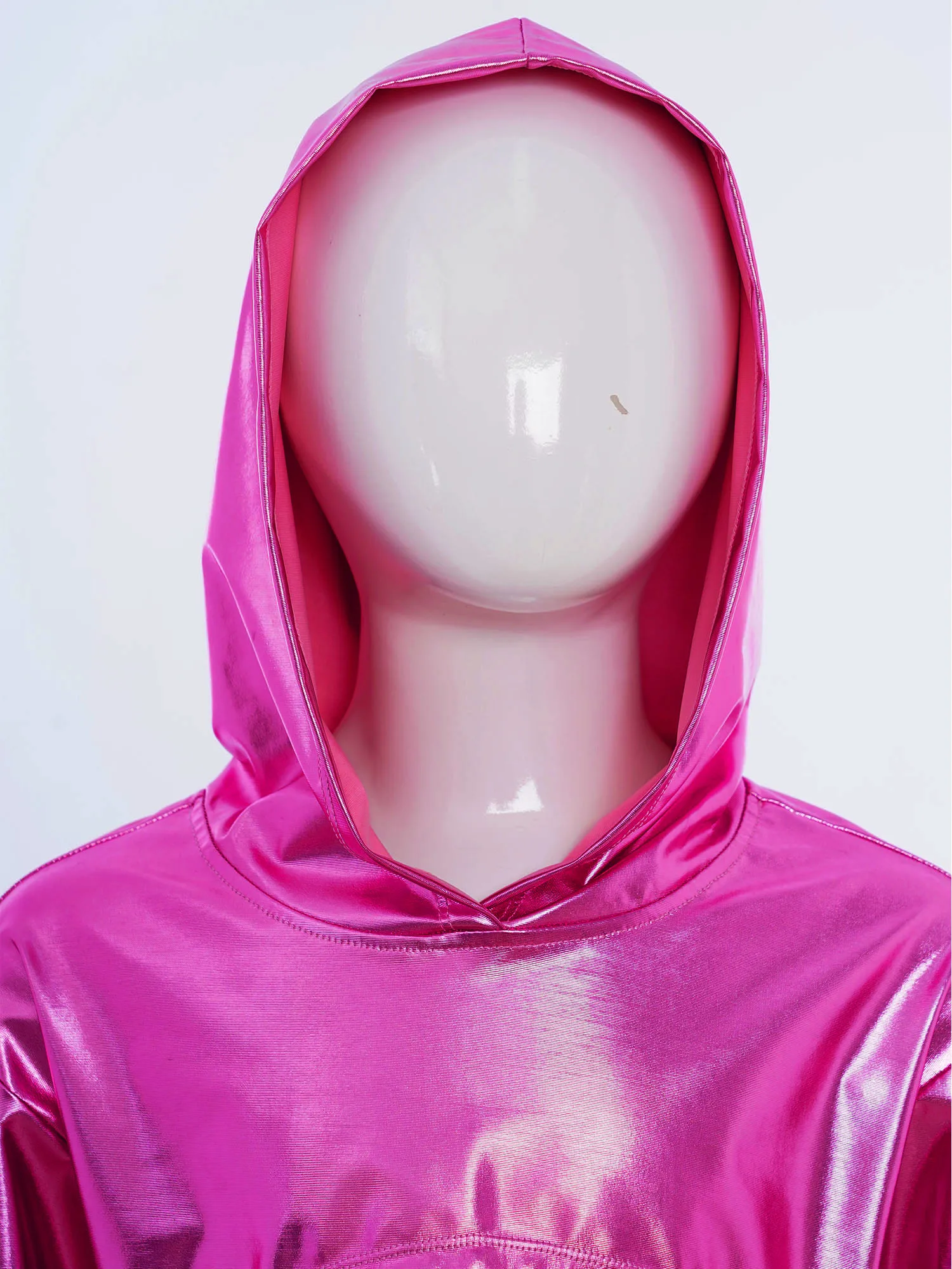 Hoodie Kids Girls Jazz Dance Performance Costume Dancewear Children's Hip-Hop Metallic Hoodie Long Sleeve Cropped Hooded Top