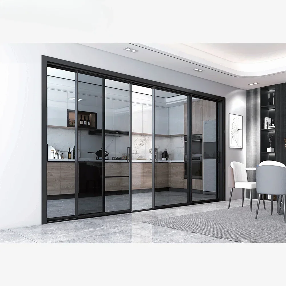 Customized Sliding Door Glass Soundproof Interior Aluminum Alloy Glass Doors For Houses