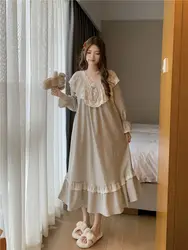 Women's Lace V-neck Nightgown Long Sleeved Dress