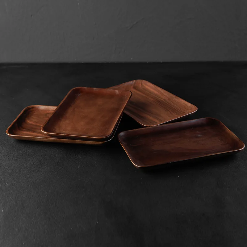 Japanese Rectangular Wooden Plates, Black Walnut, Breakfast Snacks, Hotel, Cafe, Wooden Tableware