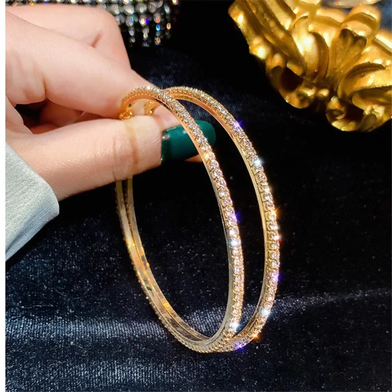 Big Round Crystal Hoop Earrings for Women Bijoux Geometric Rhinestone Earrings Statement Jewelry Gifts