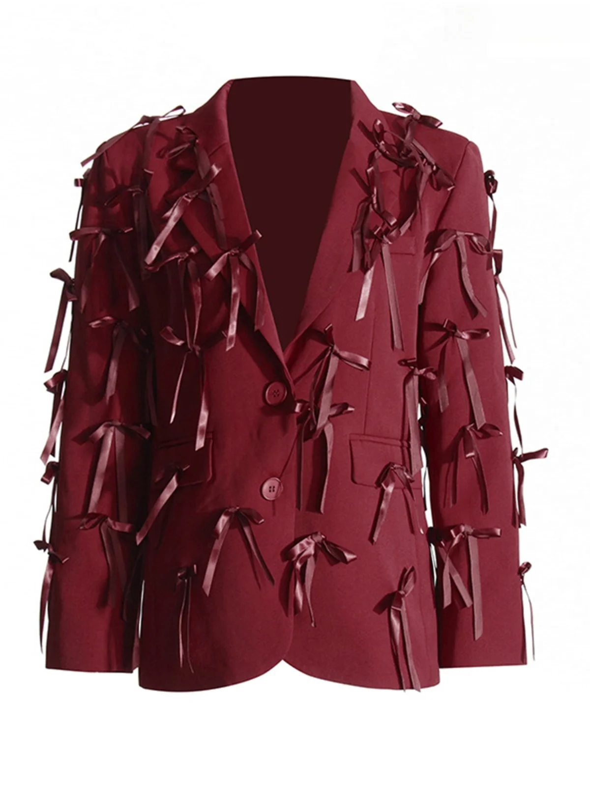 

Loose Long Sleeve Suit Jacket with Bow Tie 3D Design Sweet Style Women's Casual Wear Polyester Fabric Red Color