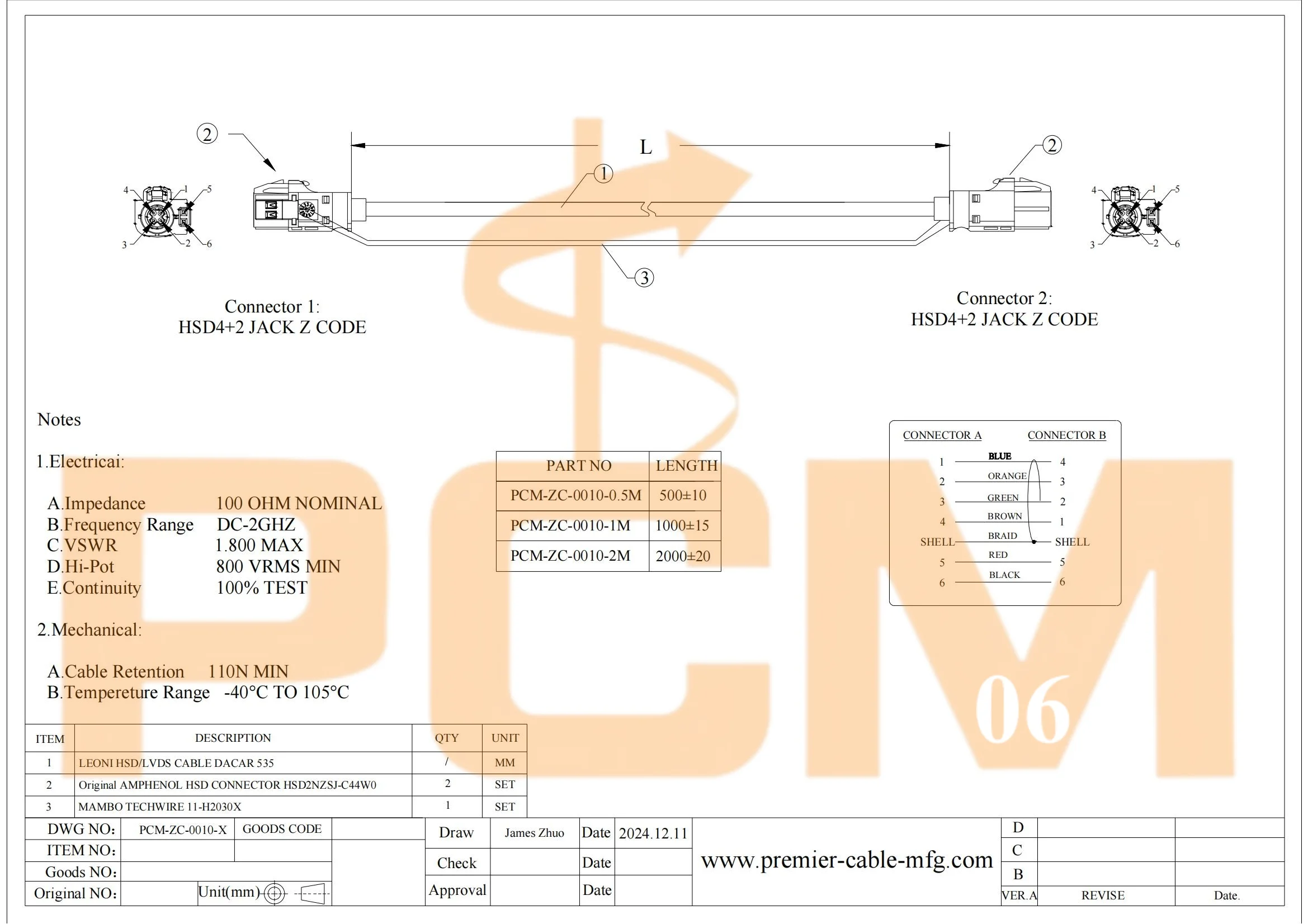 Original Amphenol 4 + 2P HSD Z Buchse auf Buchse Dacar 535 LVDS HD Kamerakabel kompatibel Rosenberger HSD-Stecker 99K11D-1D5A5-Z – Detail 4