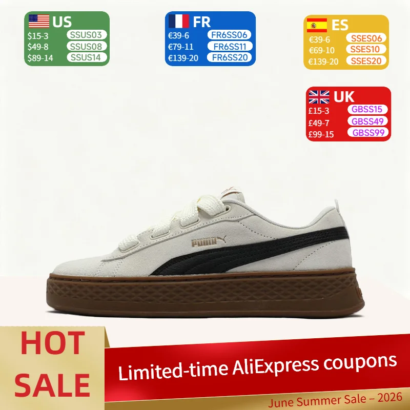 

Puma Smash Platform Minimalist,Stylish,Soft,Supportive, and Snug-Fitting Low-Top Sneakers for Women in Beige and Black 404158-03
