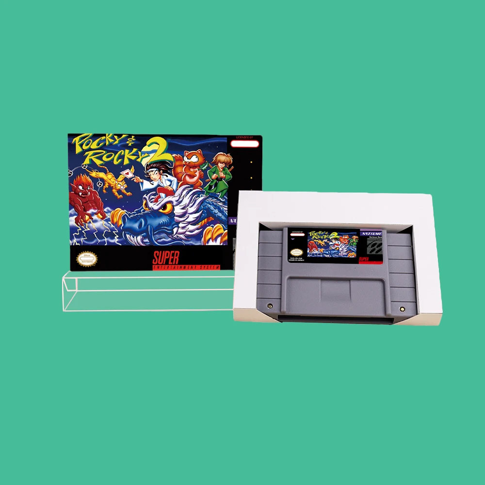 RPG Game for Pocky & Rocky2 - Game Cartridge with Box for PAL NTSC version 16 bit SNES console