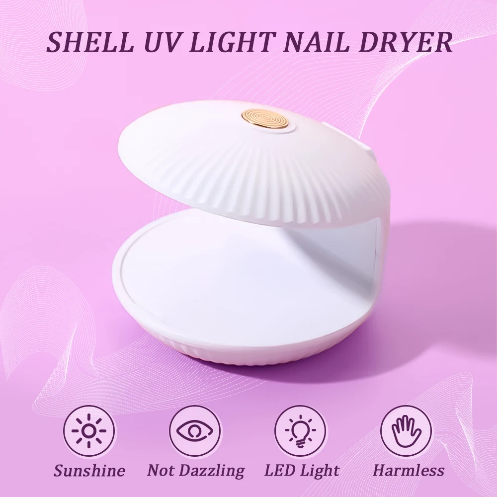 Mini UV LED Nail Lamp Portable Nail Dryer USB Charging Quick Drying Manicure Lamp for Nail Salon Shell Shaped Nail Art Lamp