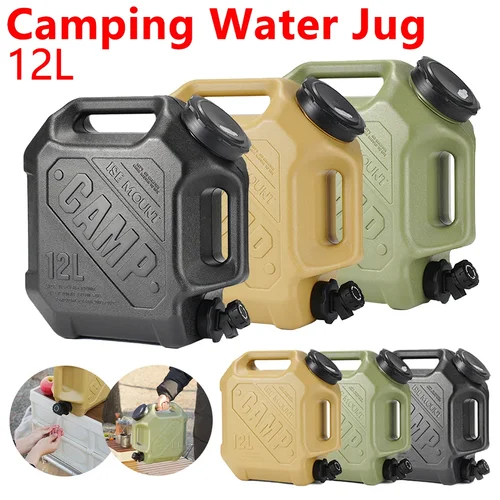 Cubo de agua potable para exteriores de 12L con recipiente de agua con espiga, tanque de almacenamiento de agua de gran capacidad para vehículo, coche, Camping y senderismo