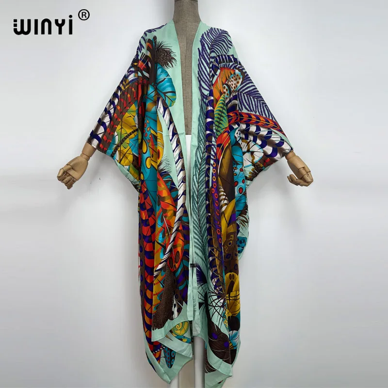 2022 NEW WINYI Summer fashion blog Beach Wear Cover Up Lady Boho Cardigan Retro printing elegant Silky sexy Holiday Kimono