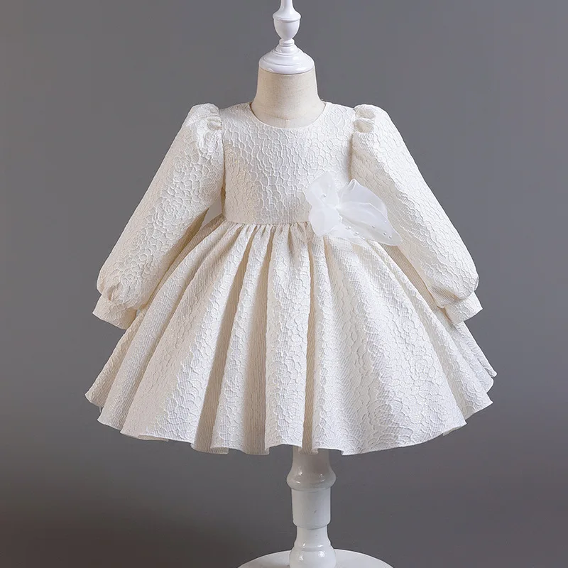 Girl Princess Birthday Party Dress Long Sleeve Big Bow Kids Gown for Baby Fall Winter 1 4 6 Years