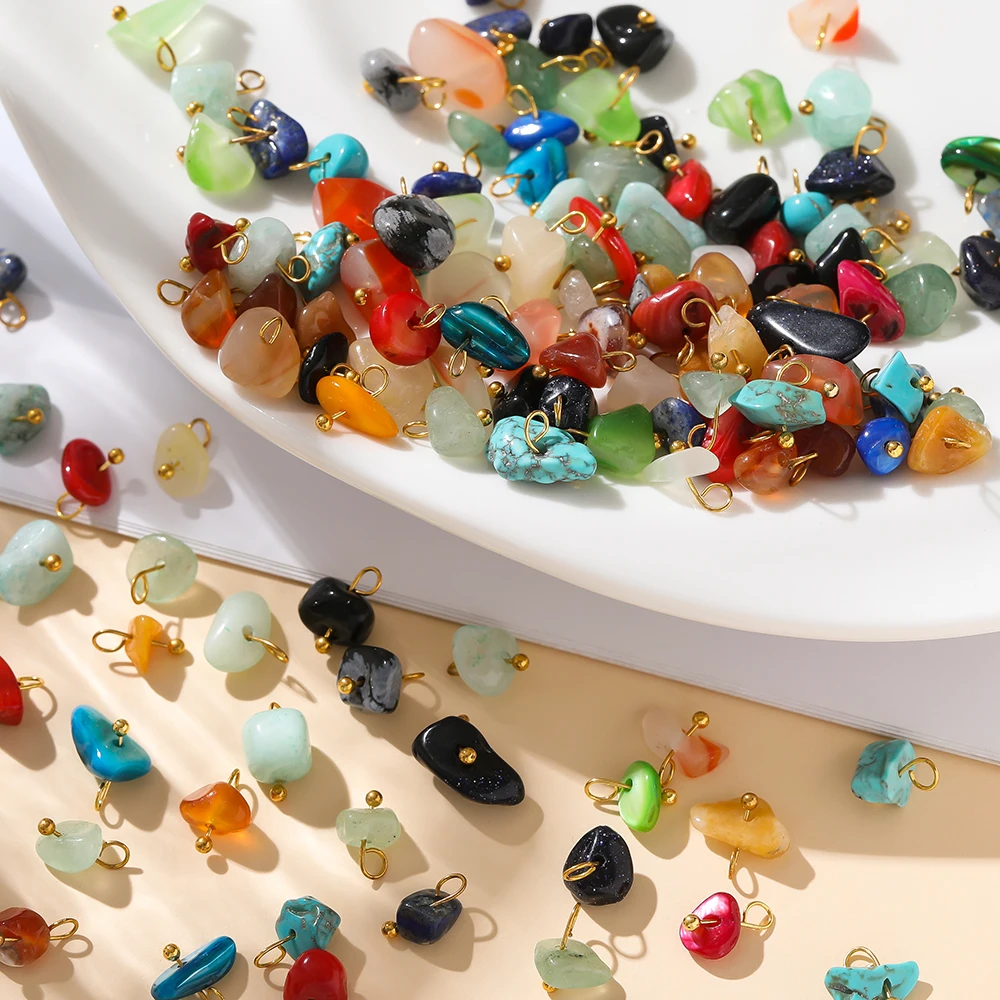 5Pcs Irregular Natural Stone Bead Pendant Multicolor 3-20mm Broken Stone Pendant Nine Needle Pin for Necklace DIY Jewelry Making