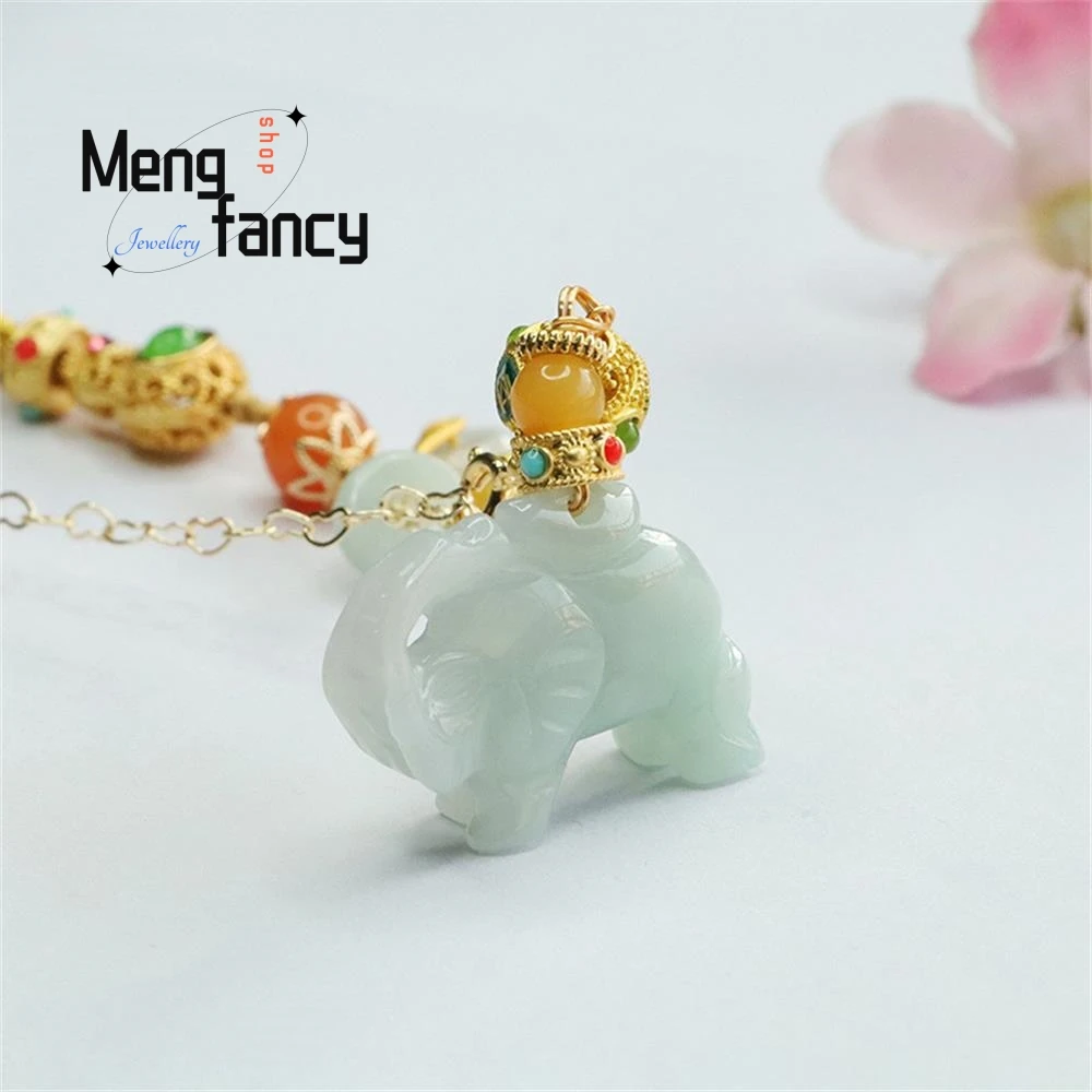 Natural Myanmar A-goods Jadeite Blessed Elephant Jade Pendant Exquisite Elegant Simple High-grade Luxury Quality Fashion Jewelry