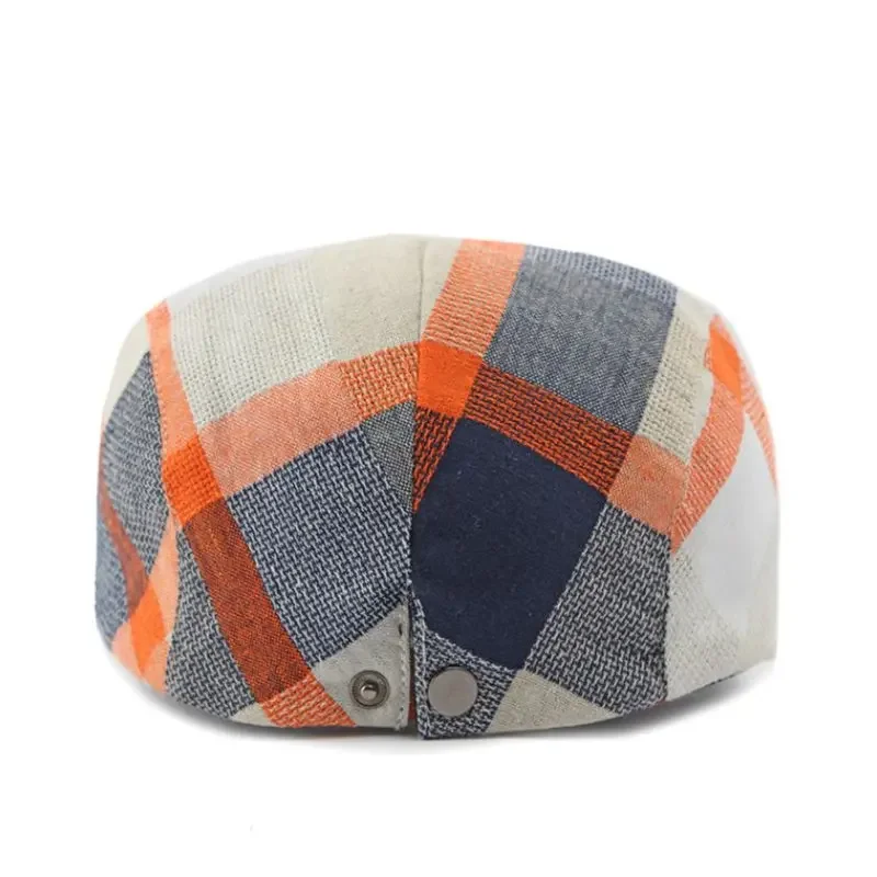 Four Seasons Cotton Plaid Newsboy Caps Flat Peaked Cap Men and Women Painter Beret Hats 02