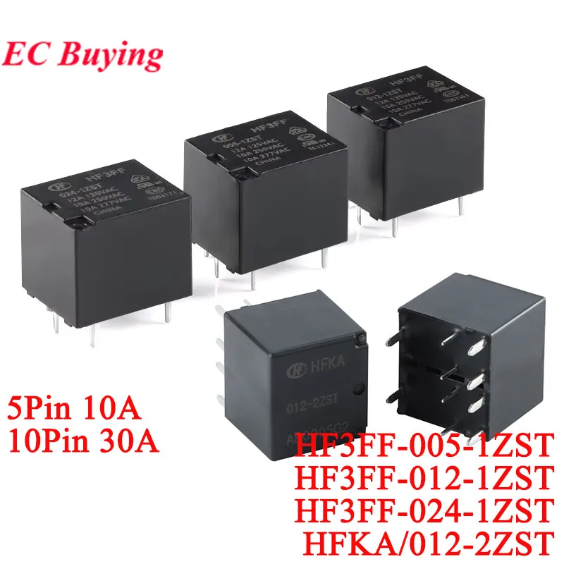 5Pcs/1pc Power Relays 10A HF3FF JQC-3FF 005-1ZST 012 024-1ZST DC 5V 12V 24V 5Pin Relais HFKA/012-2ZST Automotive Relay 10Pin 30A