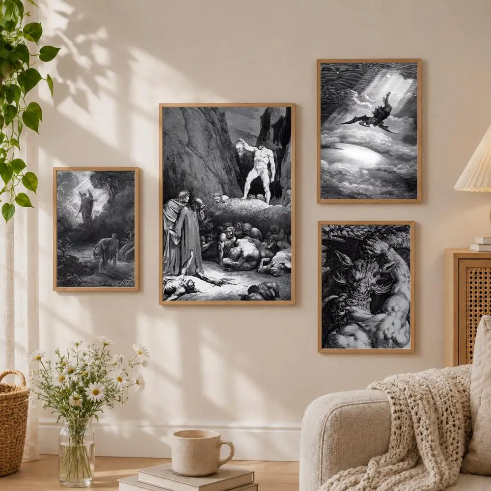 Gustav Dore Satan Paradise Lost Monster Painting Calligraphy Canvas Poster Art for Bedroom Living Room Home Decor Decals HD Gift