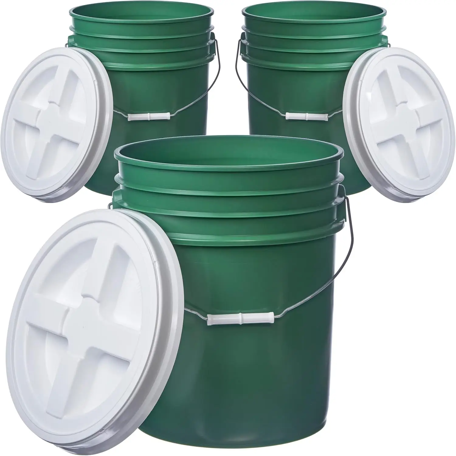 

5 Gallon (3 Pack) Bucket Pail Container with Gamma Seal Lid, Food Grade BPA Free HDPE, Green