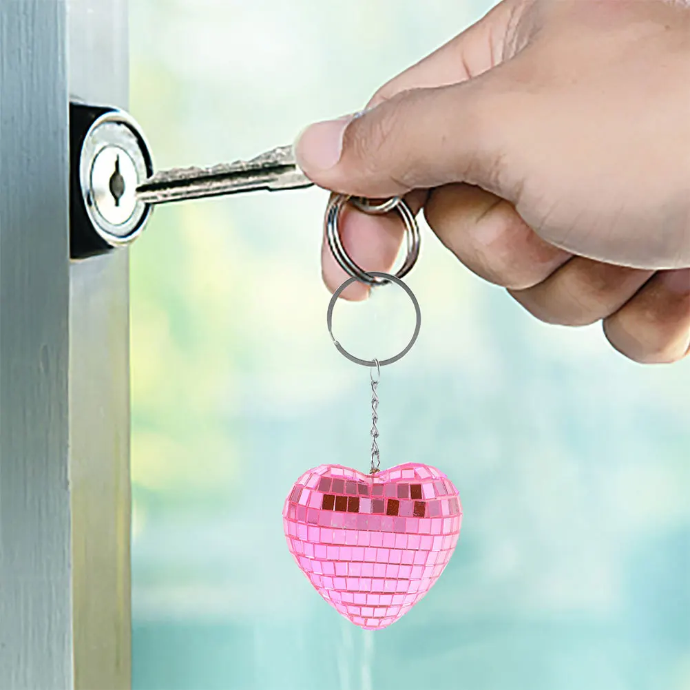 

MOLUCKFU 6pcs Mini Disco Keychain Mirror Pendant Party Favors Bulk Heart Shaped Silver Foam Ornament