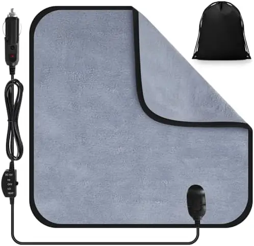 

Tuanse 16"x16" 12V Heated Car Blanket with Controller & Storage Bag - Grey