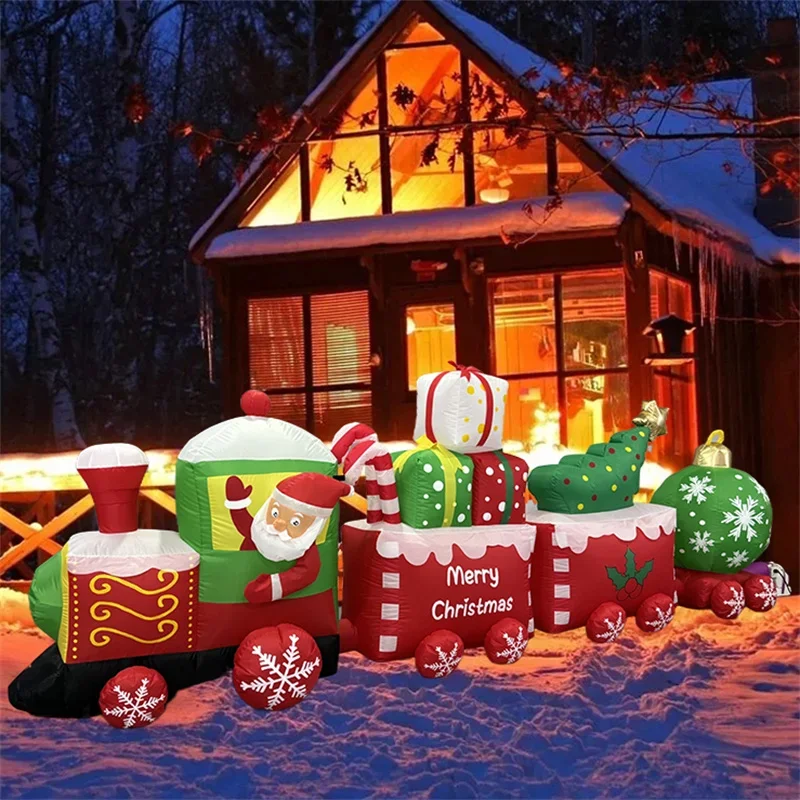 3.6M/12FT Inflatable Toy Train Christmas Decorations New Year Santa Claus Ornament Xmas Inflatable Party Outdoor Decor