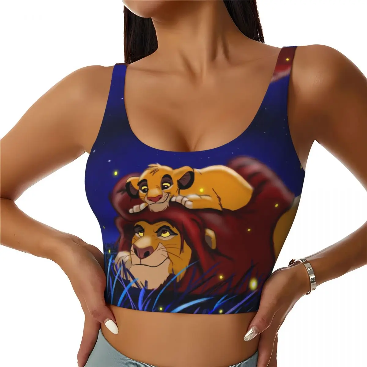 

Custom The Lion King Simba And Mufasa Workout Crop Tank Tops Women Neon Colors Hakuna Matata Cartoon Movie Yoga Sports Bras