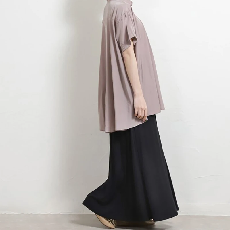 

Универсальная свободная длинная юбка, женская весенне-осенняя свободная эластичная талия, утягивающая юбка-миди трапециевидной формы, чистый цвет, полиэстер