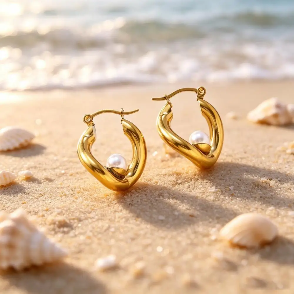 Stainless Steel Hoop Earrings For Women Gold Color Female Synthetic Pearl Beads Small Ear Buckle Wedding Party Jewelry