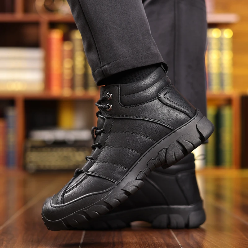 Men's Autumn and winter genuine leather boots Comfortable and warm style Daily business and office Outdoor quality Black shoes