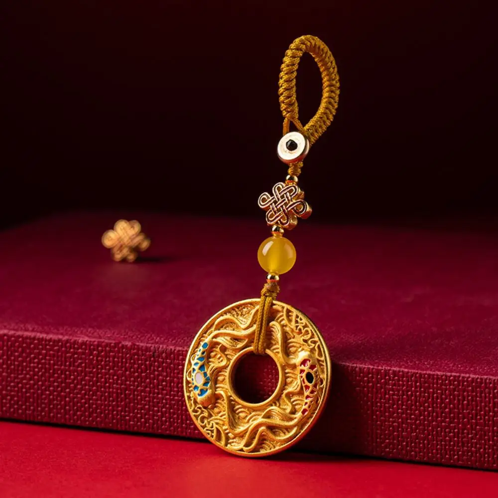 

Yin Yang Fish Vintage Fish Peace Buckle Round Ring Good Fortune Auspicious Pendant Lanyard Hangings Brass Car Key Ring Gifts