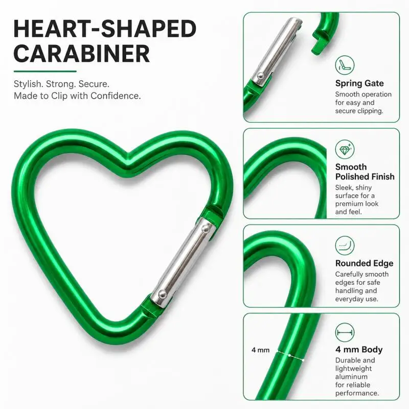 30/20/10 Stück Herzförmiger Aluminium-Karabiner Schlüsselanhänger Clip Outdoor Schlüsselring Haken Wasserflaschenhaken Reisezubehör – Detail 4