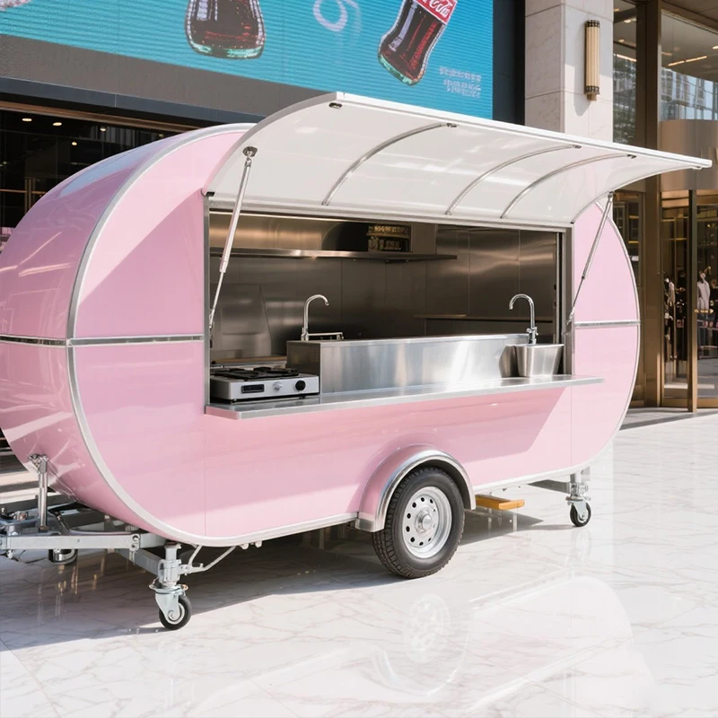 Big Coffee Bbq Food Trucks Mobile Food Trailer Kitchen air Conditioner pink Food Truck Fully Equipped view 2