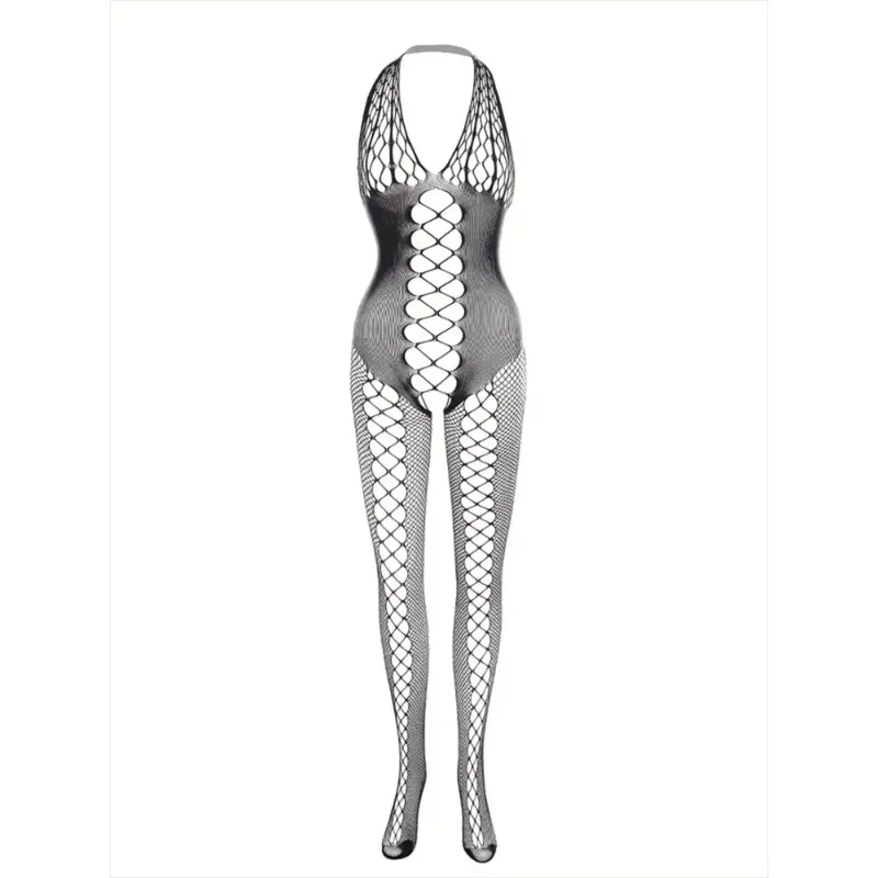 Women Black Lace Mesh Bodystockings EroticLingerie High Fishnet Pantyhose Female Sexy Open  Lingerie  Sexy Bodysuit Lingerie