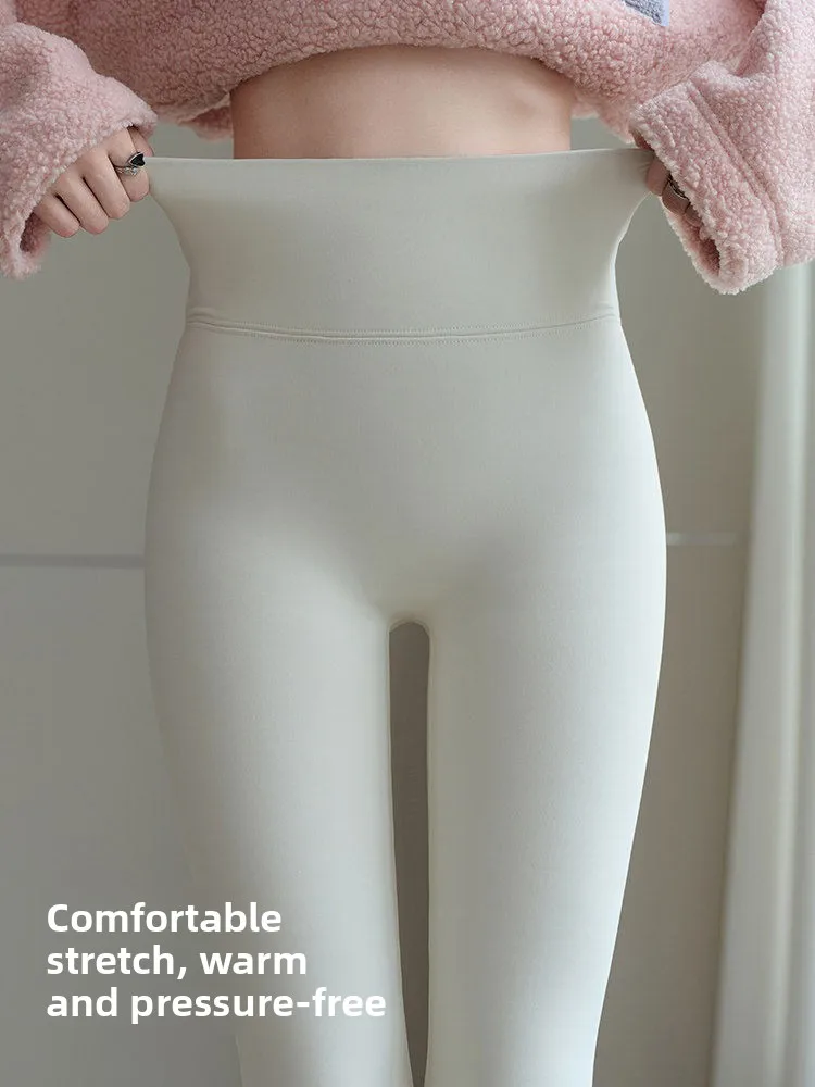 High-Waist ark Skin Yoga Pants Women's Outerwear Thiened Fce Lined nut Milk White Fitn Trousers for Winter