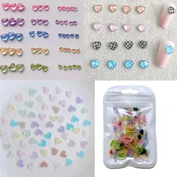 10 piezas Kawaii Candy Rainbow Love Heart Nail Art Charms 3D pajarita serie uñas decoraciones joyería resina piedra patrón manicura