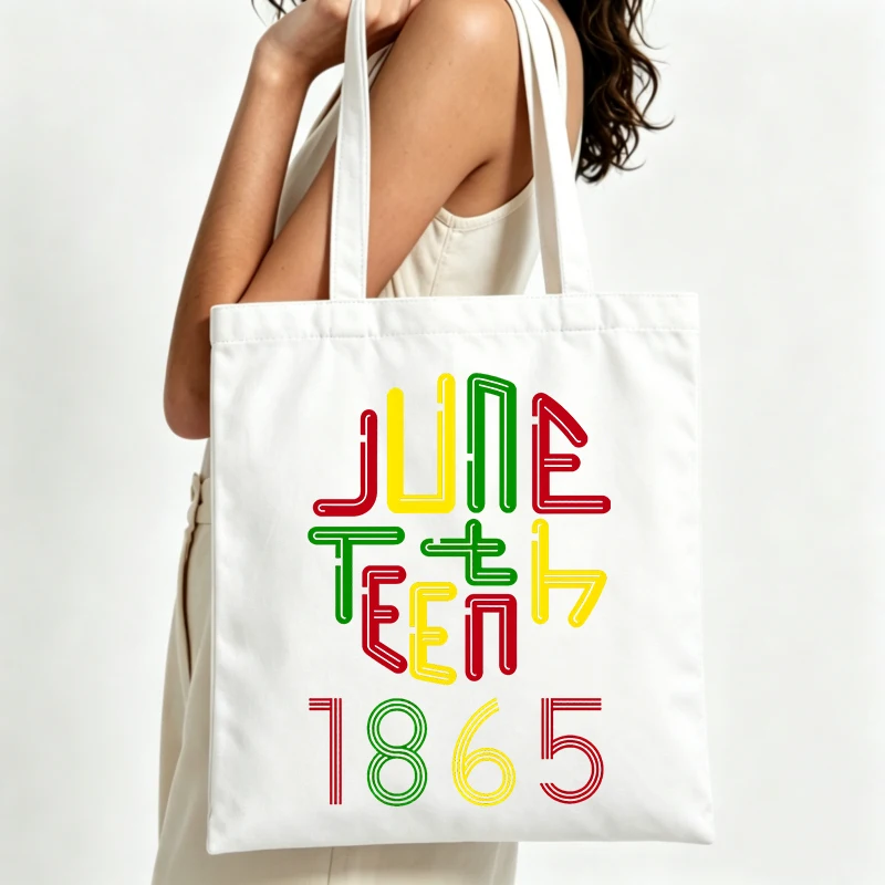 Juneteenth 1865 typography print canvas tote bag, perfect for casual daily use and cultural celebrations