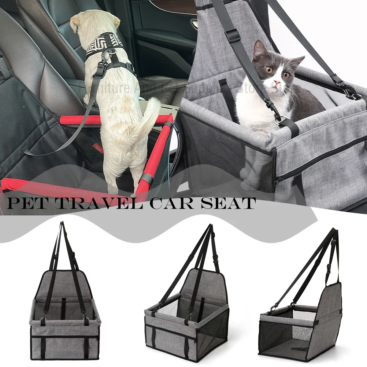 Dog car seat cover foldable hammock pet harness cat bag basket stable and foldable travel pet dog and cat safety car seat