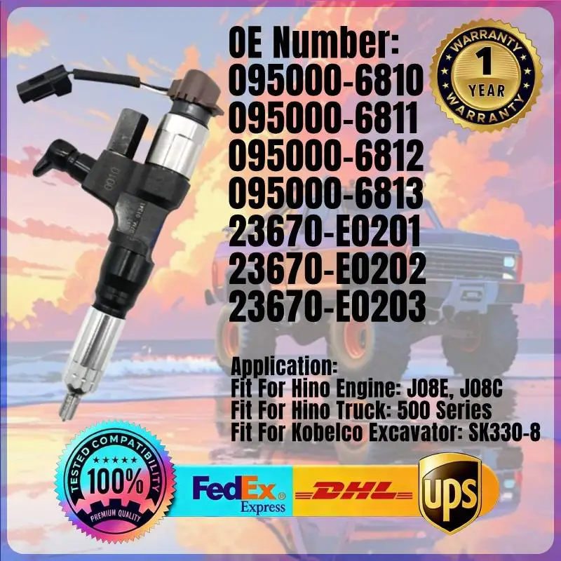 

Fuel Injector 095000-6810 095000-6811 23670-E0201 for Hino Engine J08E J08C Truck 500 Series Kobelco SK330-8