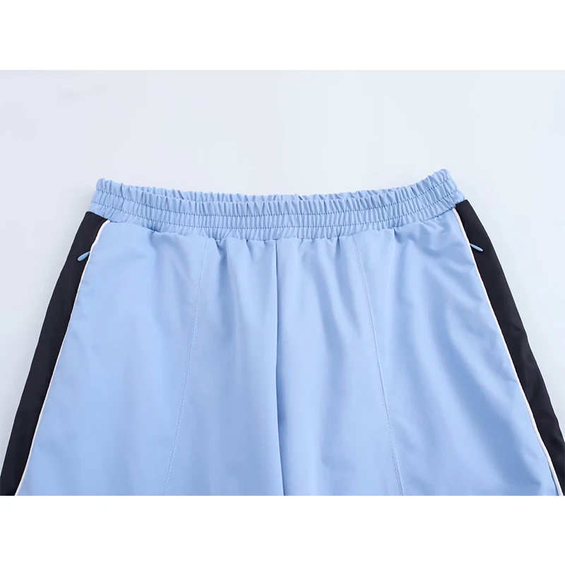 YENKYE الجانب مخطط السماء الزرقاء مستقيم السراويل للنساء ربيع الخريف مرونة عالية الخصر بناطيل كاجوال Sweatpants الإناث